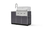 NewAge Outdoor Kitchens Outdoor Grill Island Aluminum 3-Piece Cabinet Set with Sink, Grill Cabinet and Performance Grill-75261-Garage Giant 