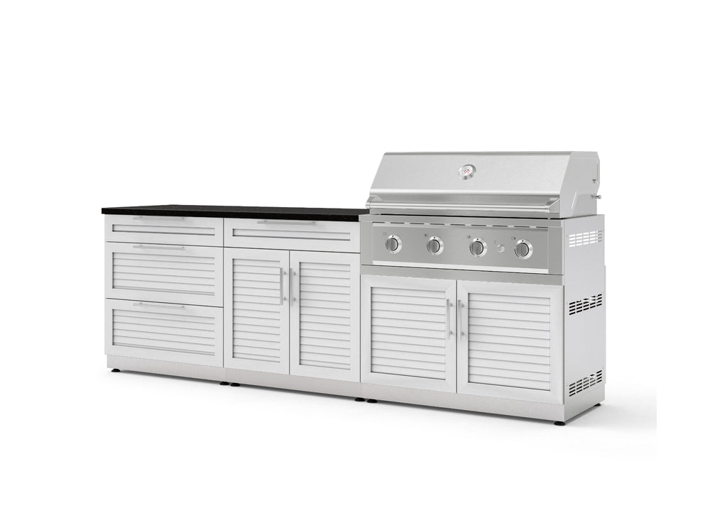 NewAge Outdoor Kitchens Stainless-Steel 5-Piece Cabinet Set with 3-Drawer, Bar, Grill Cabinet, Performance Grill and Countertop-73329-Garage Giant