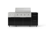 NewAge Outdoor Kitchens Outdoor Grill Island Aluminum 6-Piece Cabinet Set with Casters and 3-Drawer, Grill Cabinet, Performance Grill, Side Burner and Dekton in Sirius Countertop - (Liquid Propane) 