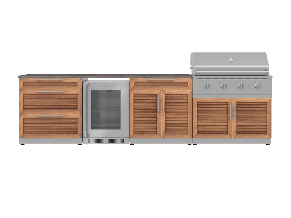 NewAge Outdoor Kitchens Stainless Steel 7-Piece Cabinet Set with 3-Drawer, Bar, Grill Cabinet, Performance Grill, Countertop, and Fridge-71960-Garage Giant