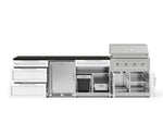 NewAge Outdoor Kitchens Stainless Steel 7-Piece Cabinet Set with 3-Drawer, Bar, Grill Cabinet, Performance Grill, Countertops, and Stainless Steel Door Fridge-73615-Garage Giant 