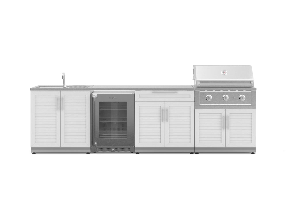 NewAge Outdoor Kitchens Stainless Steel 6-Piece Cabinet Set with Sink, Bar, Grill Cabinet, Performance Grill, Countertop and Glass Door Fridge-71521-Garage Giant