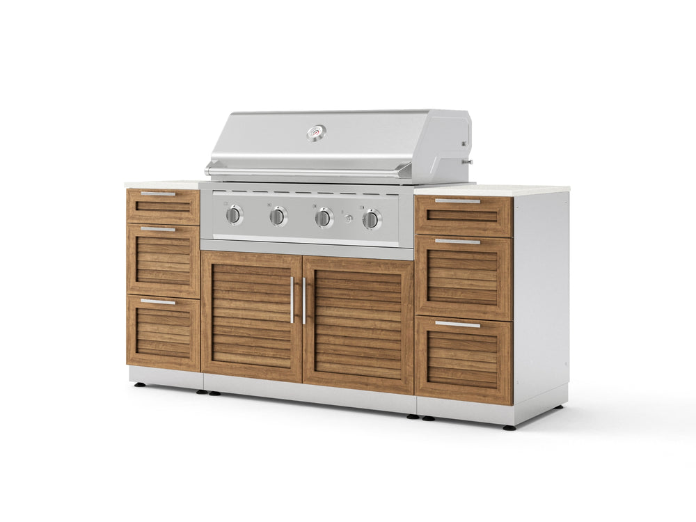 NewAge Outdoor Kitchens Outdoor Grill Island Stainless-Steel Louvered Doors 6-Piece Cabinet Set with 3 Drawers, Grill Cabinet, Performance Grill and Dekton in Aeris Countertops - (Natural Gas) | Garage Giant