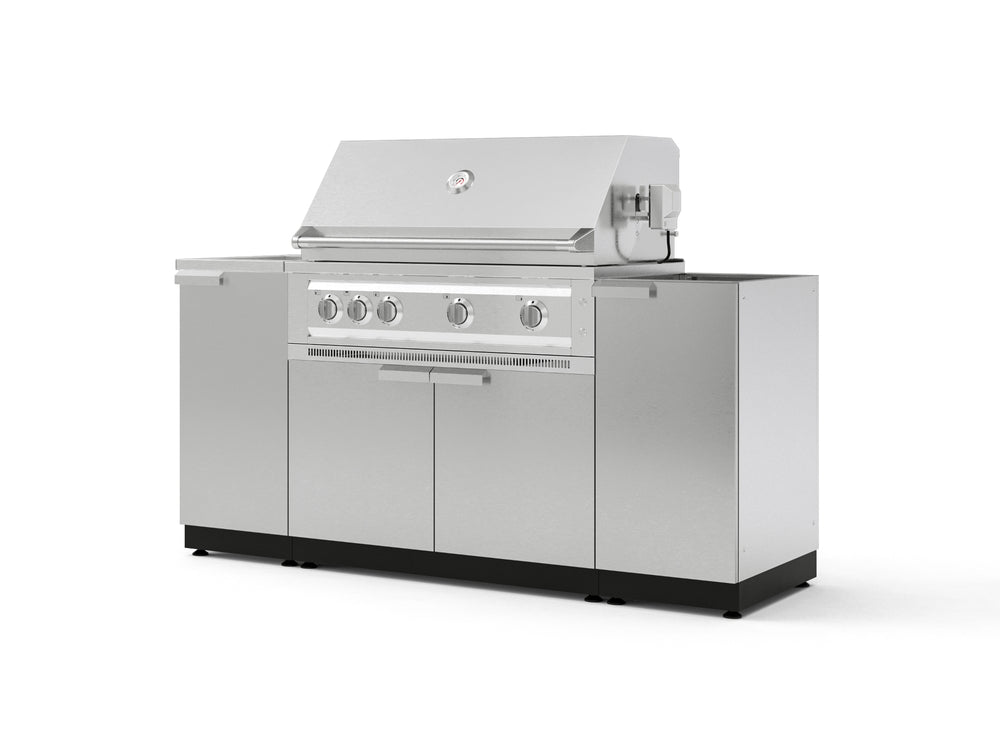 NewAge Outdoor Kitchens Outdoor Grill Island Stainless-Steel 5-Piece Cabinet Set with Sink, 1 Door, Grill Cabinet, Platinum Grill and Stainless Steel Countertop - (Natural Gas) | Garage Giant