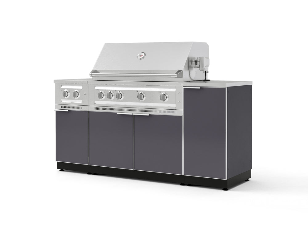 NewAge Outdoor Kitchens Outdoor Grill Island Aluminum 6-Piece Cabinet Set with 1-Door, Grill Cabinet, Platinum Grill, Dual Side Burner and Countertop-73988-Garage Giant