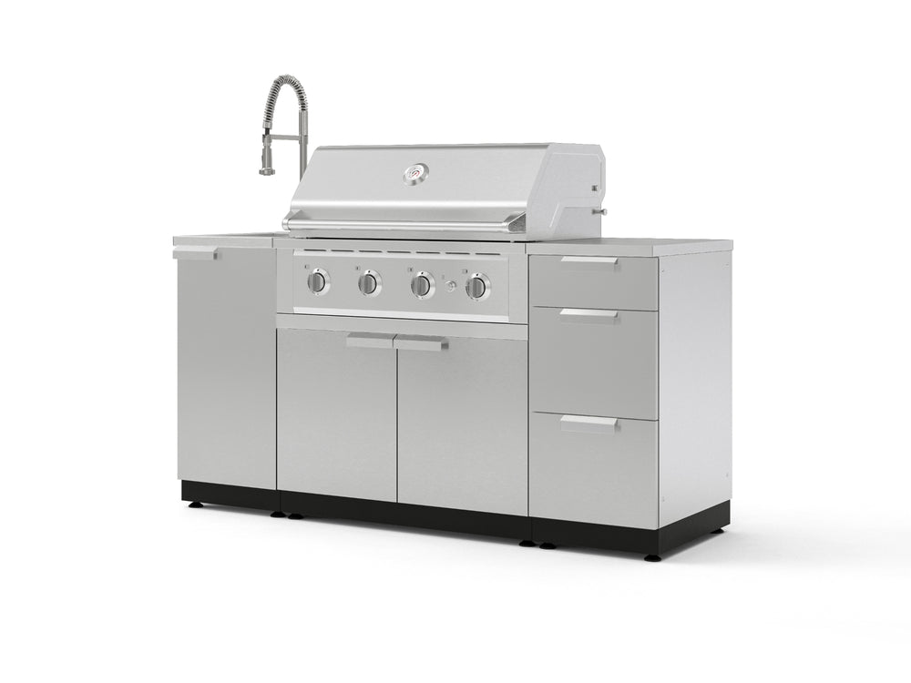 NewAge Outdoor Kitchens Outdoor Grill Island Stainless-Steel 5-Piece Cabinet Set with Sink, 3 Drawer, Grill Cabinet, Performance Grill and Stainless Steel Countertop-75566-Garage Giant