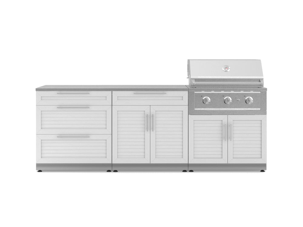 NewAge Outdoor Kitchens Stainless-Steel 5-Piece Cabinet Set with 3-Drawer, Bar, Grill Cabinet, Performance Grill and Countertop-67452-Garage Giant