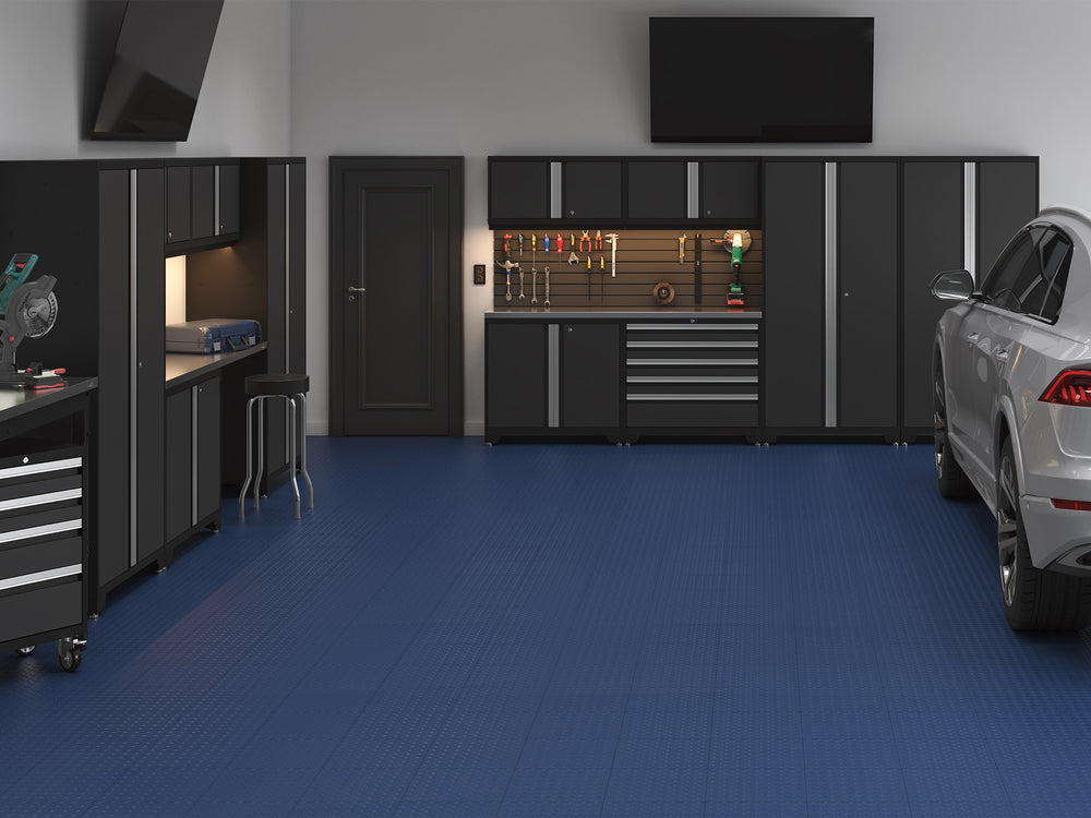 NewAge Garage Flooring Diamond Pattern Polypropylene Garage Flooring Tiles 600 sq. ft. Flooring Bundle - NewAge Blue-12569-Garage Giant