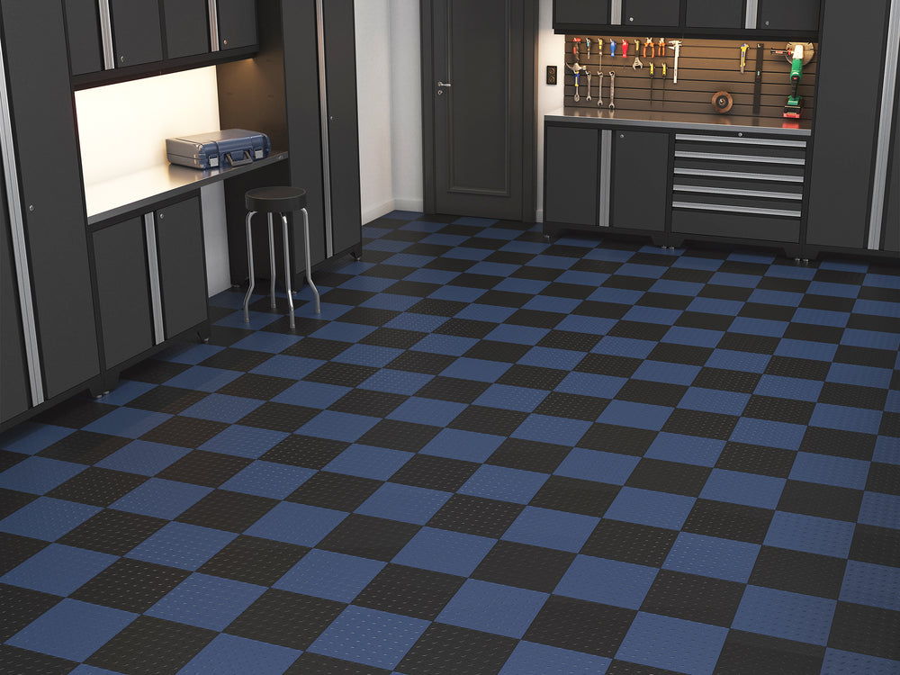 NewAge Garage Flooring Diamond Pattern Polypropylene Garage Flooring Tiles 600 sq. ft. Flooring Bundle - Black and NewAge Blue Checkered Pattern-12577-Garage Giant