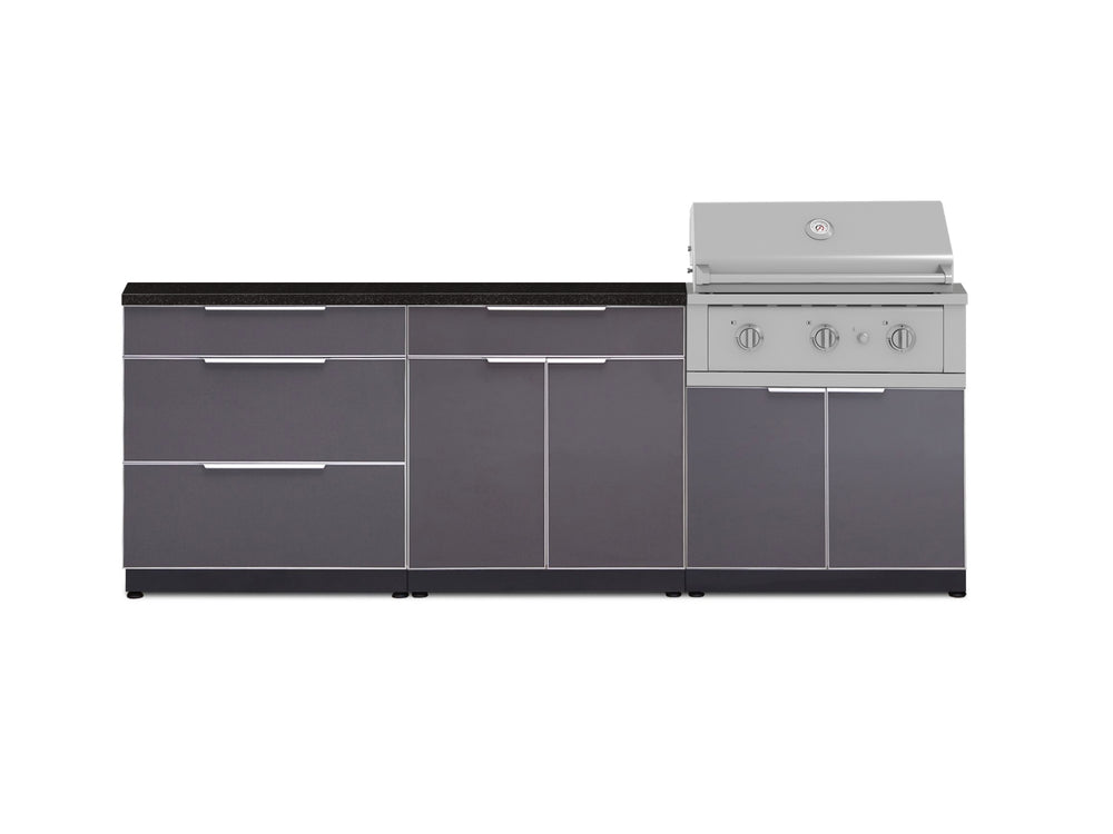 NewAge Outdoor Kitchens Aluminum 5-Piece Cabinet Set With 3 Drawer, Bar, Grill Cabinet, Performance Grill and Countertop-71159-Garage Giant