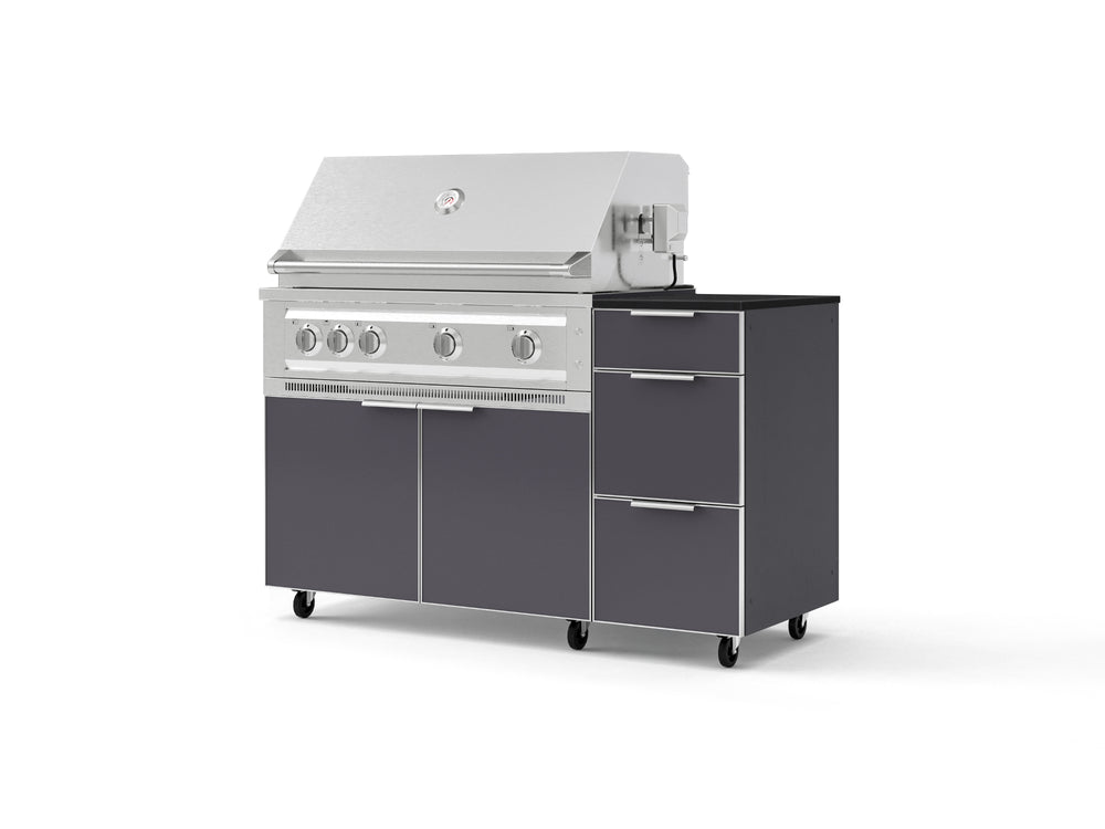 NewAge Outdoor Kitchens Outdoor Grill Island Aluminum 4-Piece Cabinet Set with Casters and 3-Drawer, Grill Cabinet, Platinum Grill and Dekton in Sirius Countertop - (Liquid Propane) | Garage Giant