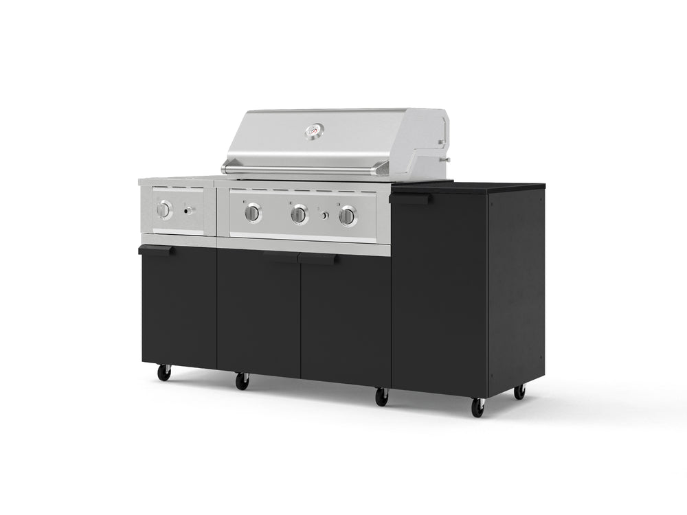 NewAge Outdoor Kitchens Outdoor Grill Island Stainless-Steel 6-Piece Cabinet Set with Casters and 1-Door, Grill Cabinet, Performance Grill, Side Burner and Dekton in Sirius Countertop - (Liquid Propane) | Garage Giant