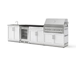NewAge Outdoor Kitchens Stainless Steel 6-Piece Cabinet Set with Sink, Bar, Grill Cabinet, Platinum Grill, Countertop and Glass Door Fridge-73778-Garage Giant 