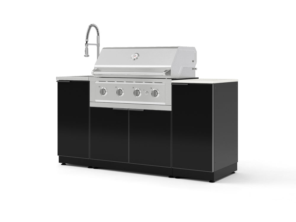 NewAge Outdoor Kitchens Outdoor Grill Island Aluminum 5-Piece Cabinet Set with Sink, 1 Door, Grill Cabinet, Performance Grill and Stainless Steel Countertop - (Natural Gas) | Garage Giant
