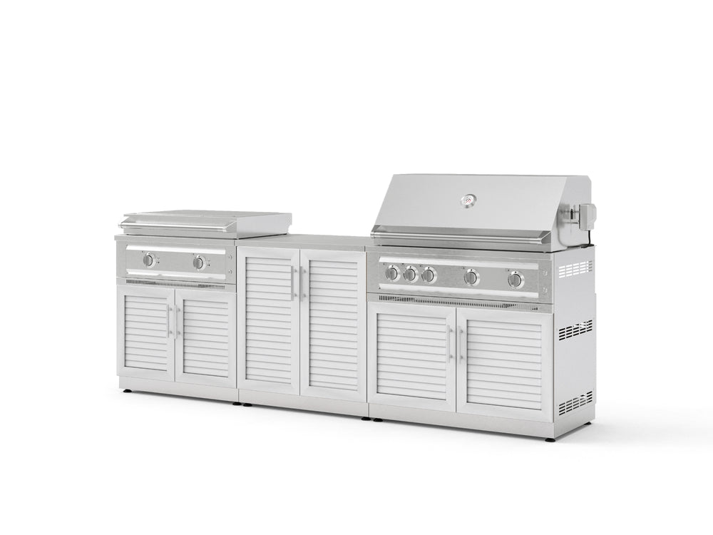 NewAge Outdoor Kitchens Stainless-Steel Louvered Doors 6-Piece Cabinet Set with Base, Grill Cabinet, Platinum Griddle and Countertop-74991-Garage Giant
