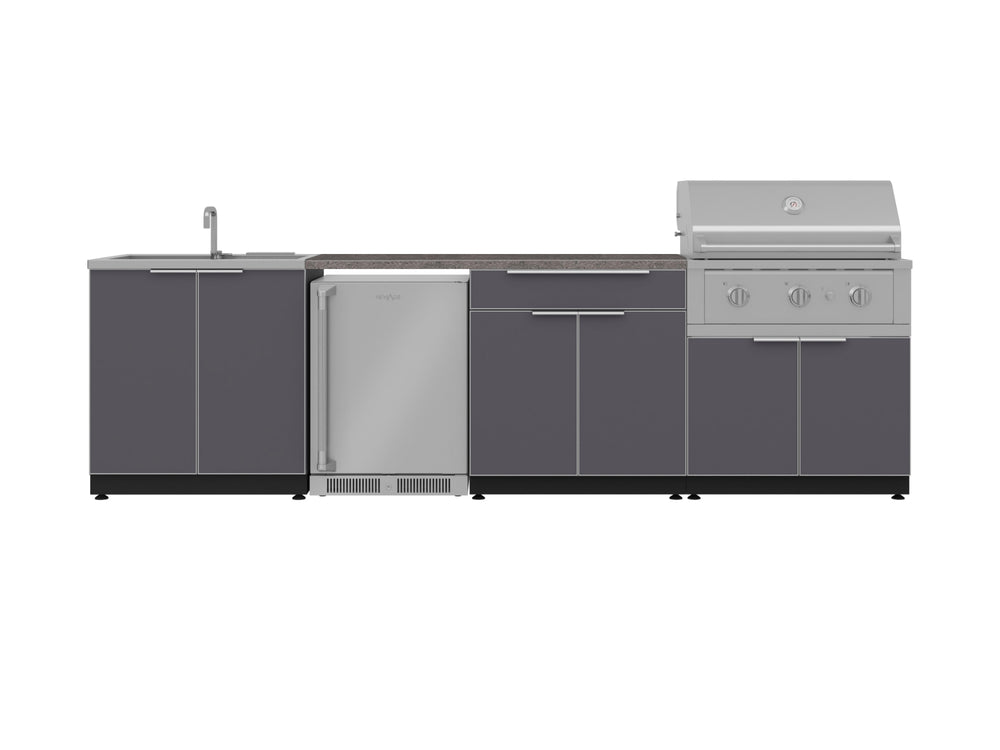 NewAge Outdoor Kitchens Aluminum 6-Piece Cabinet Set with Sink, Bar, Grill Cabinet, Performance Grill, Countertop and Fridge-72045-Garage Giant