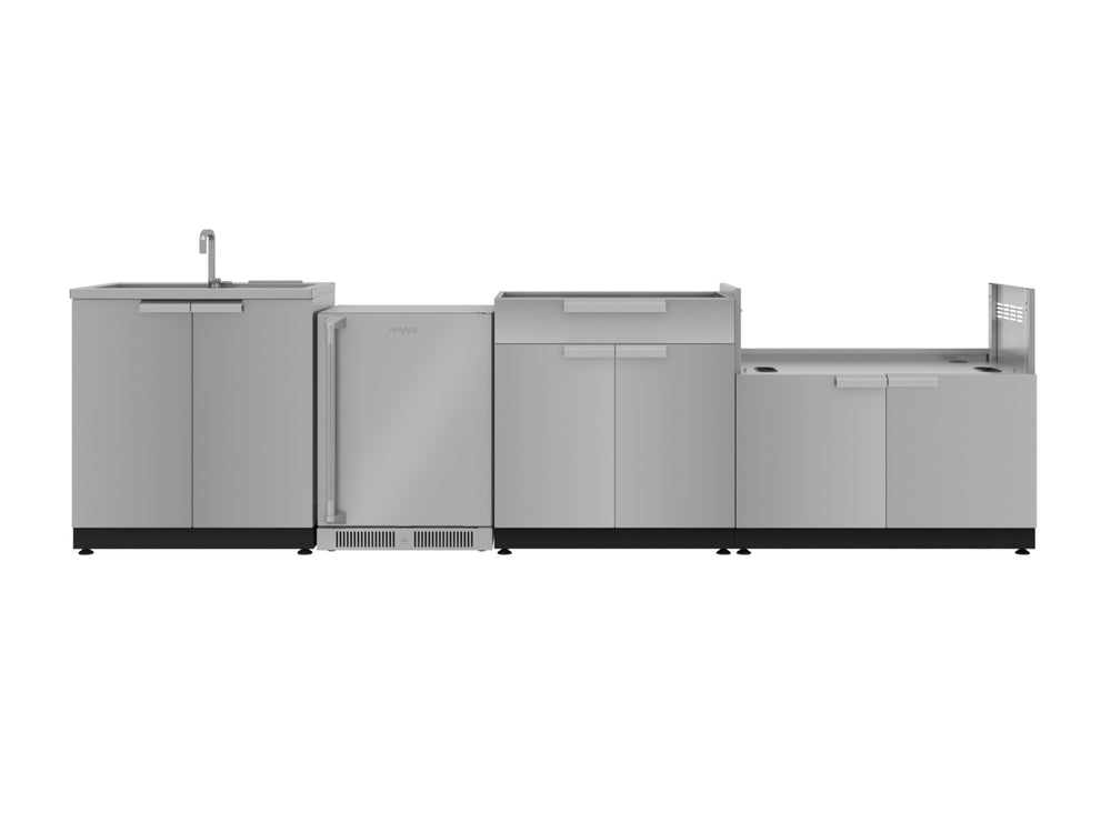 NewAge Outdoor Kitchens Stainless Steel 4-Piece Cabinet Set with Sink, Bar, Grill Cabinet and Fridge-66339-Garage Giant