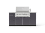 NewAge Outdoor Kitchens Outdoor Grill Island Aluminum 6-Piece Cabinet Set with 1 Door, 3 Drawer, Grill Cabinet, Platinum Grill and Countertops 