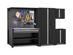 NewAge Garage Cabinets Pro Series 5-Piece Cabinet Set with Base, Wall Cabinet, Locker, 62 in. Workstation, and Pegboard Accessories Kit-32637-Garage Giant 