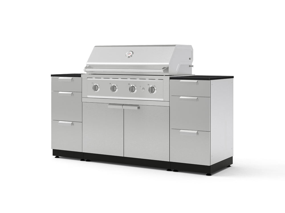 NewAge Outdoor Kitchens Outdoor Grill Island Stainless-Steel 6-Piece Cabinet Set with 3 Drawers, Grill Cabinet, Performance Grill and Dekton in Sirius Countertops - (Natural Gas) | Garage Giant