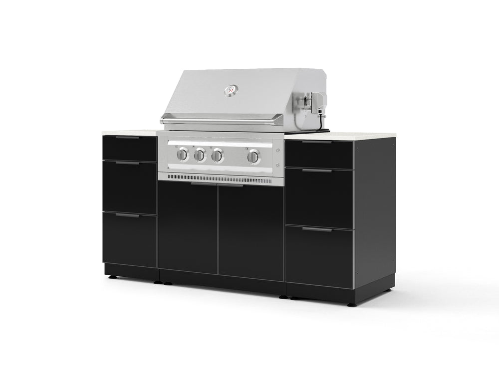 NewAge Outdoor Kitchens Outdoor Grill Island Aluminum 6-Piece Cabinet Set with 3 Drawers, Grill Cabinet, Platinum Grill and Dekton in Aeris Countertops - (Liquid Propane) | Garage Giant