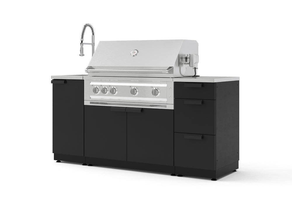 NewAge Outdoor Kitchens Outdoor Grill Island Stainless-Steel 5-Piece Cabinet Set with Sink, 3 Drawer, Grill Cabinet, Platinum Grill and Stainless Steel Countertop | 72395