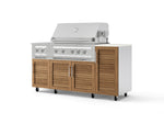 NewAge Outdoor Kitchens Outdoor Grill Island Stainless-Steel Louvered Doors 6-Piece Cabinet Set with Casters and 1-Door, Grill Cabinet, Platinum Grill, Dual Side Burner and Dekton in Aeris Countertop - (Liquid Propane) | Garage Giant 