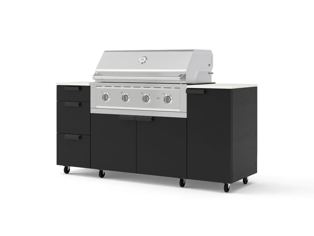 NewAge Outdoor Kitchens Outdoor Grill Island Stainless-Steel 6-Piece Cabinet Set with Casters 1 Door, 3 Drawer, Grill Cabinet, Performance Grill and Dekton in Aeris Countertops - (Liquid Propane) | Garage Giant