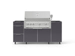 NewAge Outdoor Kitchens Outdoor Grill Island Aluminum 5-Piece Cabinet Set with Casters 1 Door, 3 Drawer, Grill Cabinet and Platinum Grill - (Liquid Propane) 