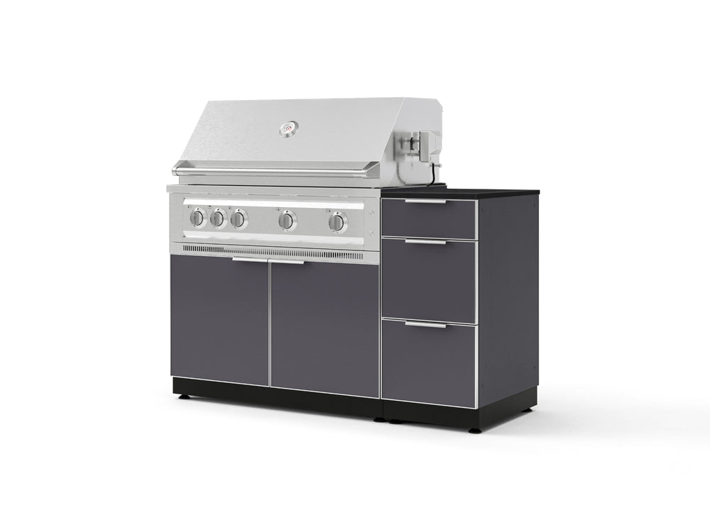 NewAge Outdoor Kitchens Outdoor Grill Island Aluminum 4-Piece Cabinet Set with 3-Drawer, Grill Cabinet, Platinum Grill and Dekton in Sirius Countertop - (Liquid Propane) | Garage Giant