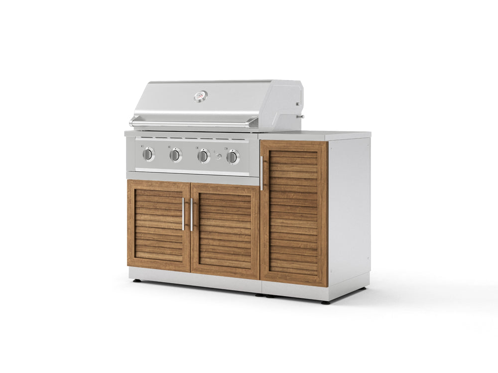 NewAge Outdoor Kitchens Outdoor Grill Island Stainless-Steel Louvered Doors 4-Piece Cabinet Set with 1 Door, Grill Cabinet, Performance Grill and Countertop | 73897