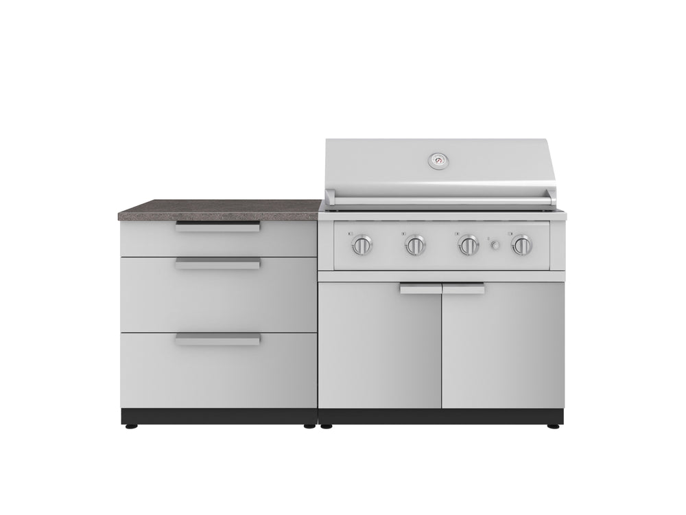 NewAge Outdoor Kitchens Stainless-Steel 4-Piece Cabinet Set with 3 Drawer, Grill Cabinet, Performance Grill, and Countertop-71660-Garage Giant