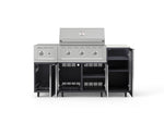 NewAge Outdoor Kitchens Outdoor Grill Island Aluminum 6-Piece Cabinet Set with Casters and 1-Door, Grill Cabinet, Performance Grill, Side Burner and Dekton in Aeris Countertop - (Liquid Propane) 