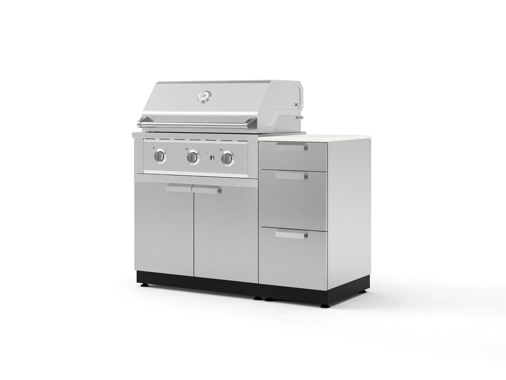 NewAge Outdoor Kitchens Outdoor Grill Island Stainless-Steel 4-Piece Cabinet Set with 3-Drawer, Grill Cabinet, Performance Grill and Dekton in Aeris Countertop - (Liquid Propane) | Garage Giant