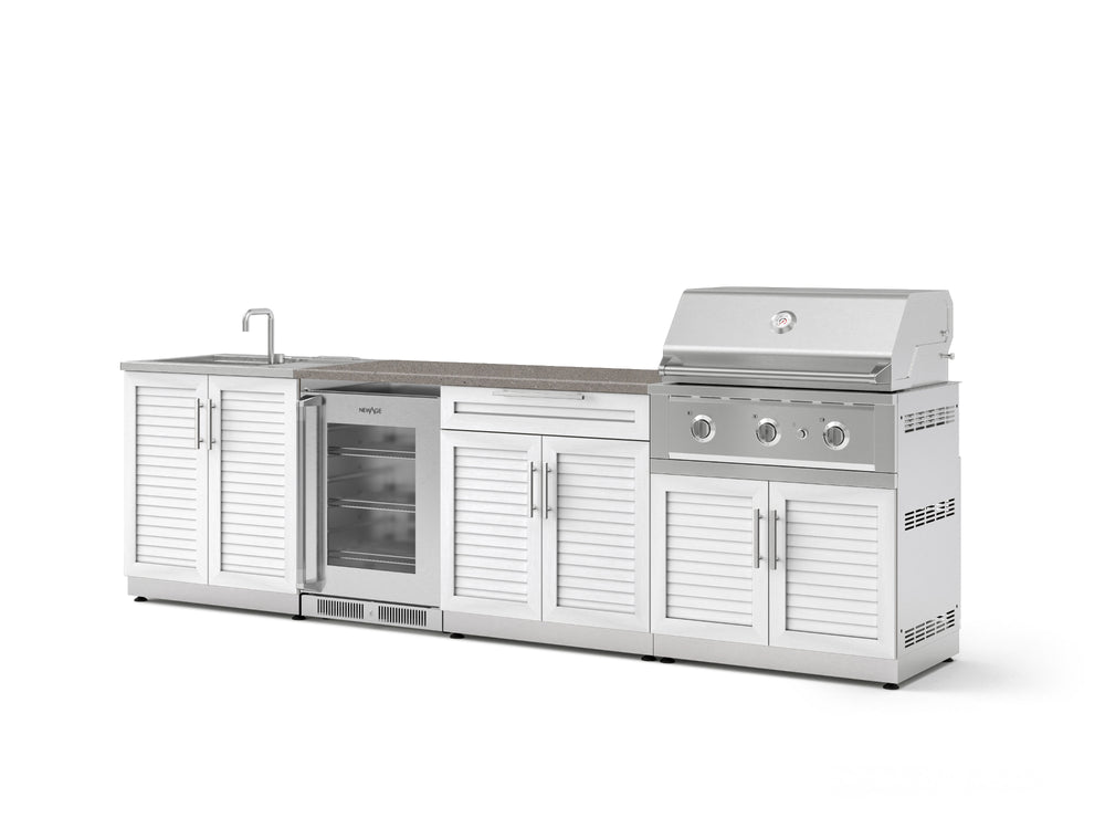 NewAge Outdoor Kitchens Stainless Steel 6-Piece Cabinet Set with Sink, Bar, Grill Cabinet, Performance Grill, Countertop and Glass Door Fridge-73845-Garage Giant