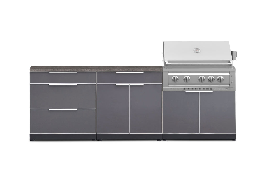 NewAge Outdoor Kitchens Aluminum 5-Piece Cabinet Set With 3 Drawer, Bar, Grill Cabinet, Platinum Grill and Countertop-71202-Garage Giant