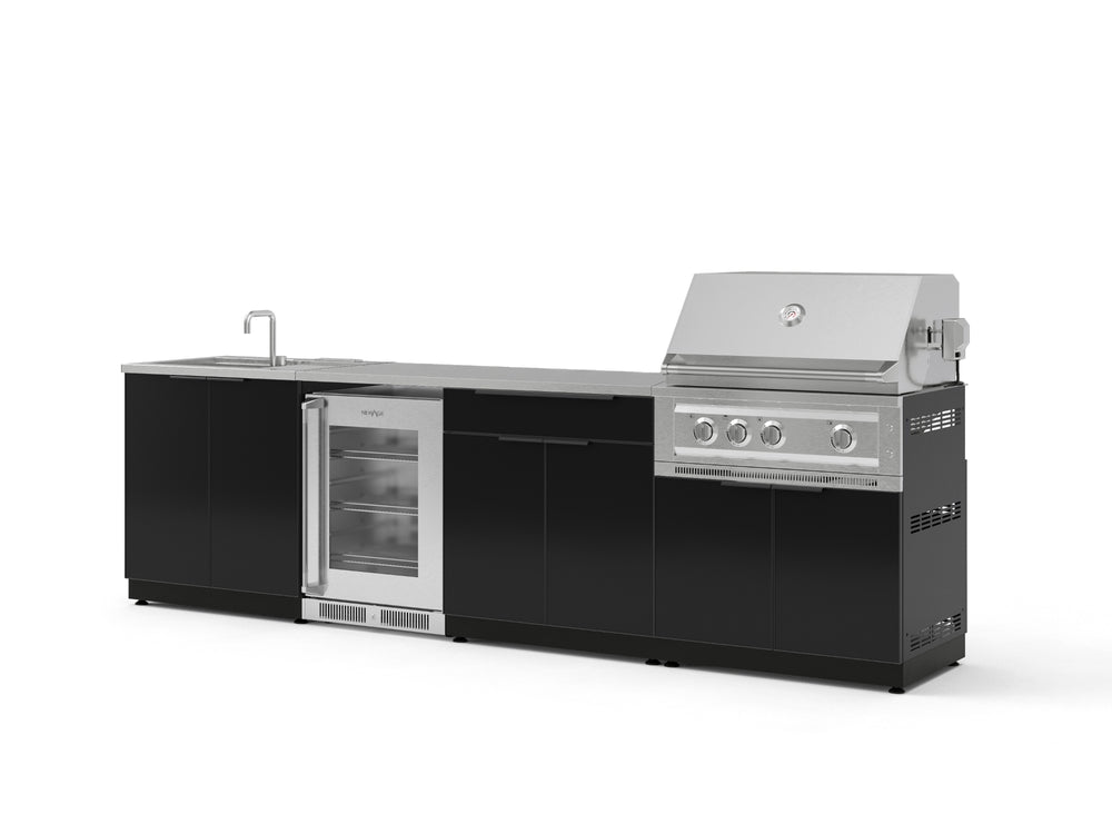 NewAge Outdoor Kitchens Aluminum 6-Piece Cabinet Set with Sink, Bar, Grill Cabinet, Platinum Grill, Countertop and Glass Door Fridge-71497-Garage Giant