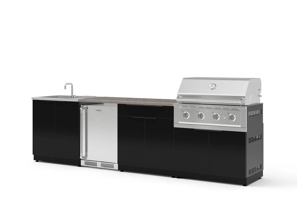 NewAge Outdoor Kitchens Aluminum 6-Piece Cabinet Set with Sink, Bar, Grill Cabinet, Performance Grill, Countertop and Stainless Steel Door Fridge-73783-Garage Giant