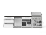 NewAge Outdoor Kitchens Stainless Steel 7-Piece Cabinet Set with 3-Drawer, Bar, Grill Cabinet, Platinum Grill, Countertop, and Stainless Steel Door Fridge-73623-Garage Giant 