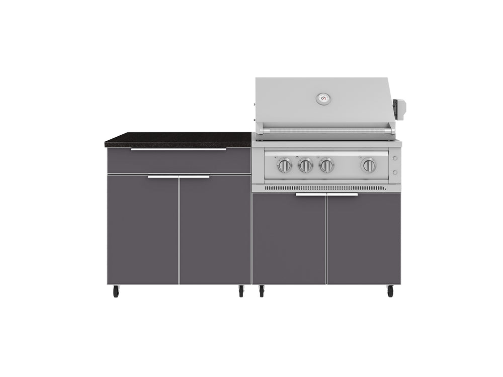 NewAge Outdoor Kitchens Aluminum 4-Piece Cabinet Set with Casters and Bar, Grill Cabinet, Platinum Grill, and Countertop-72240-Garage Giant