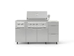 NewAge Outdoor Kitchens Outdoor Grill Island Stainless-Steel 6-Piece Cabinet Set with Casters and 3-Drawer, Grill Cabinet, Platinum Grill, Dual Side Burner and Dekton in Aeris Countertop - (Liquid Propane) 