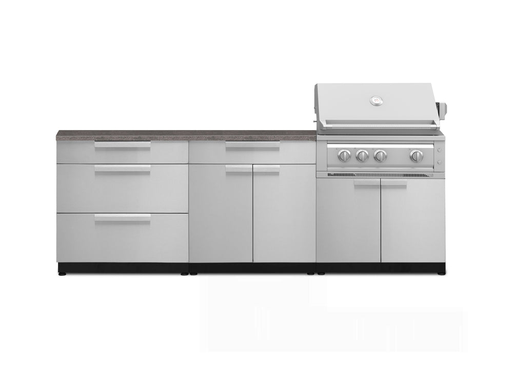 NewAge Outdoor Kitchens Stainless-Steel 5-Piece Cabinet Set with with 3-Drawer, Bar, Grill Cabinet, Platinum Grill and Countertop-71210-Garage Giant