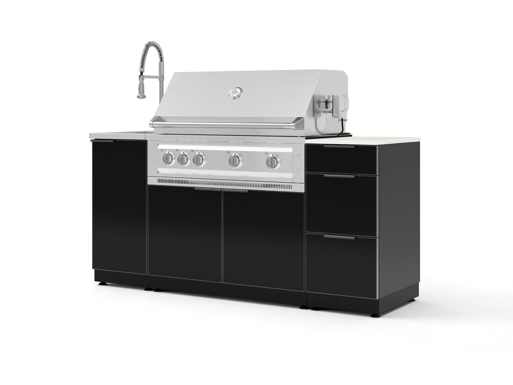 NewAge Outdoor Kitchens Outdoor Grill Island Aluminum 5-Piece Cabinet Set with Sink, 3 Drawer, Grill Cabinet, Platinum Grill and Stainless Steel Countertop - (Liquid Propane) | Garage Giant