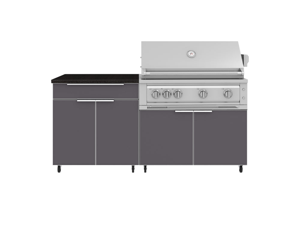 NewAge Outdoor Kitchens Aluminum 4-Piece Cabinet Set with Casters and Bar, Grill Cabinet, Platinum Grill, and Countertop-72242-Garage Giant