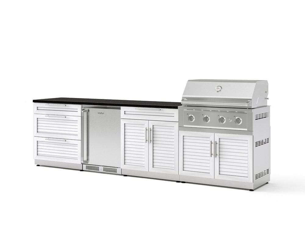 NewAge Outdoor Kitchens Stainless Steel 7-Piece Cabinet Set with 3-Drawer, Bar, Grill Cabinet, Performance Grill, Countertops, and Stainless Steel Door Fridge-73615-Garage Giant