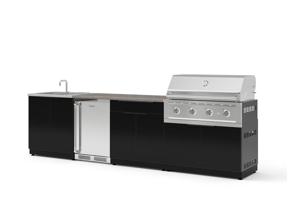 NewAge Outdoor Kitchens Aluminum 6-Piece Cabinet Set with Sink, Bar, Grill Cabinet, Performance Grill, Countertop and Stainless Steel Door Fridge-73787-Garage Giant