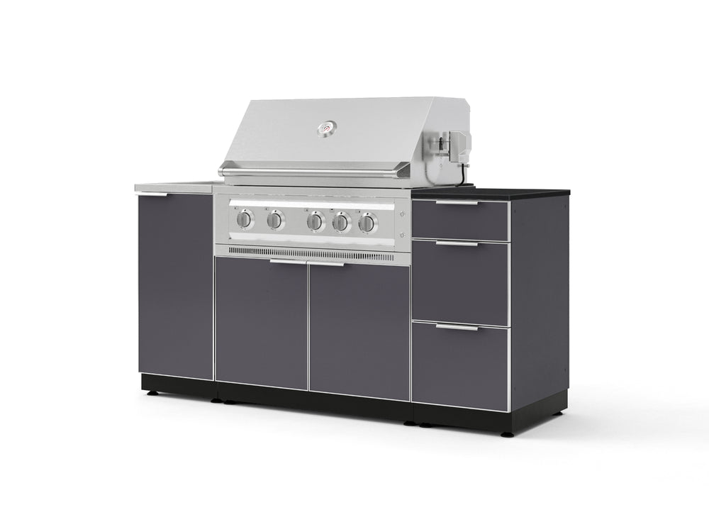 NewAge Outdoor Kitchens Outdoor Grill Island Aluminum 5-Piece Cabinet Set with Sink, 3 Drawer, Grill Cabinet, Platinum Grill and Stainless Steel Countertop - (Liquid Propane) | Garage Giant