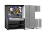 NewAge Garage Cabinets Pro Series 5-Piece Cabinet Set with Base, Wall Cabinet, Locker, 62 in. Workstation, and Pegboard Accessories Kit-32635-Garage Giant 
