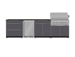 NewAge Outdoor Kitchens Aluminum 7-Piece Cabinet Set with 3-Drawer, Bar, Grill Cabinet, Platinum Grill, Countertops and Fridge-71833-Garage Giant 