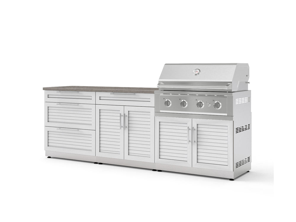 NewAge Outdoor Kitchens Stainless-Steel 5-Piece Cabinet Set with 3-Drawer, Bar, Grill Cabinet, Performance Grill and Countertop-73361-Garage Giant